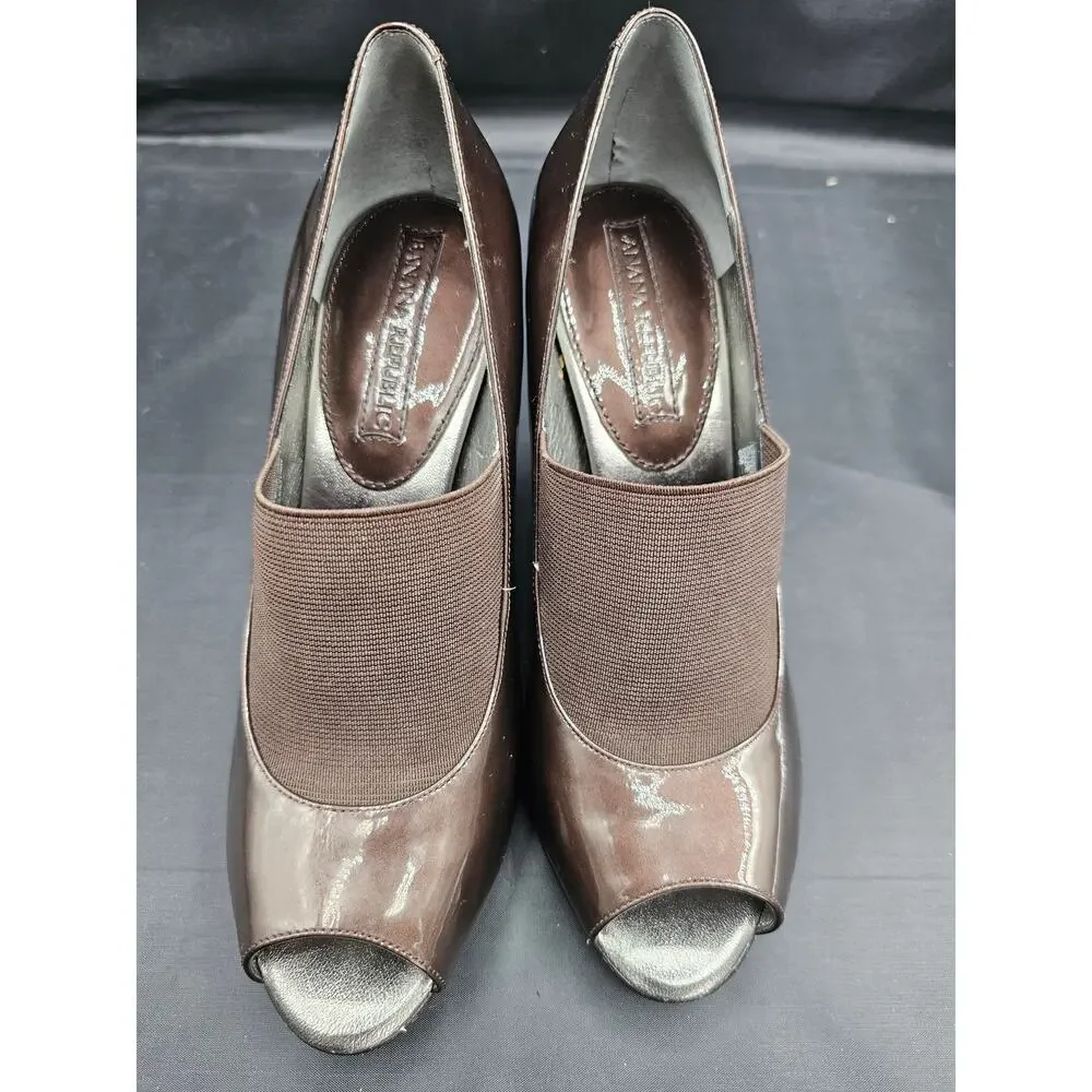BANANA REPUBLIC LAYLA BROWN PATENT LEATHER STILETTO HEELS‎ PEEP TOE LADIES 6